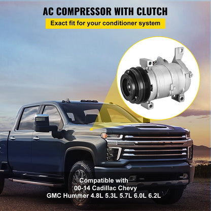 AC Kompressor 78363 Främre luftkonditioneringskompressor A/C Kompressor för 2000-2014 Cadillac Chevy GMC Hummer 4.8L 5.3L 5.7L 6.0L 6.2L 8.1 (För 2000-2014 Chevy)