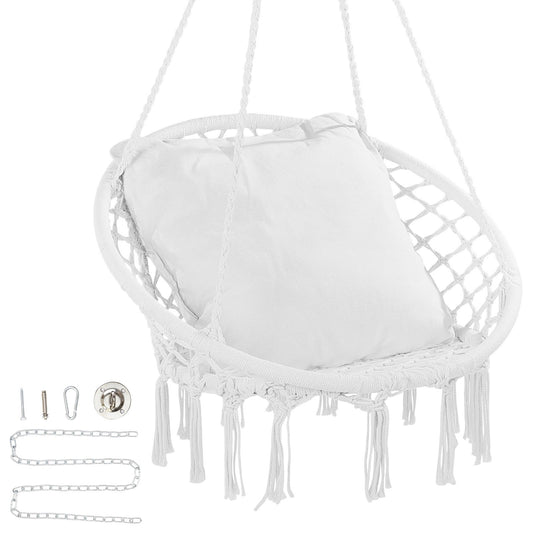 Hängematte Schaukelstuhl Makramee Hängesessel mit Kissen Indoor &amp; Outdoor