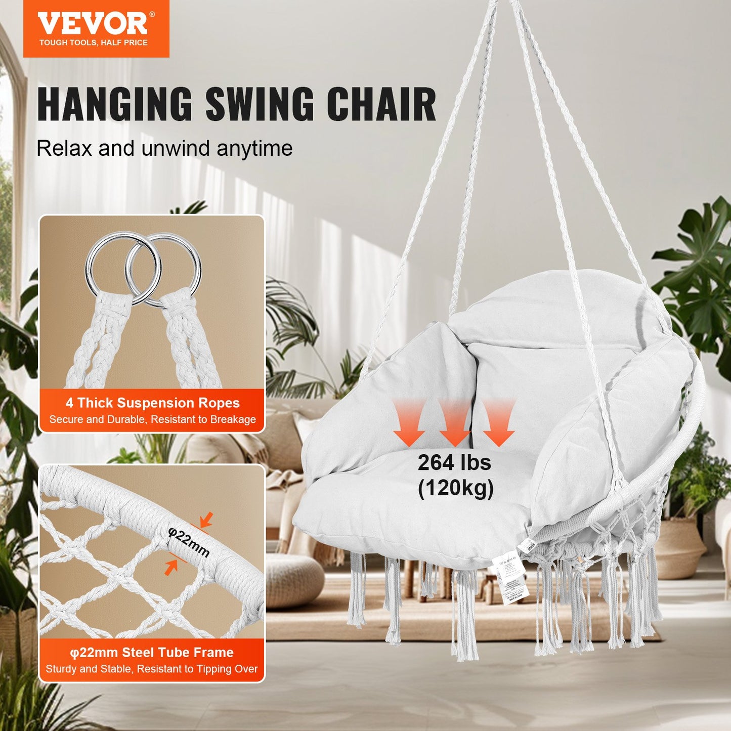 Hängmatta Gungstol Macramé Hängstol med kudde inomhus & utomhus