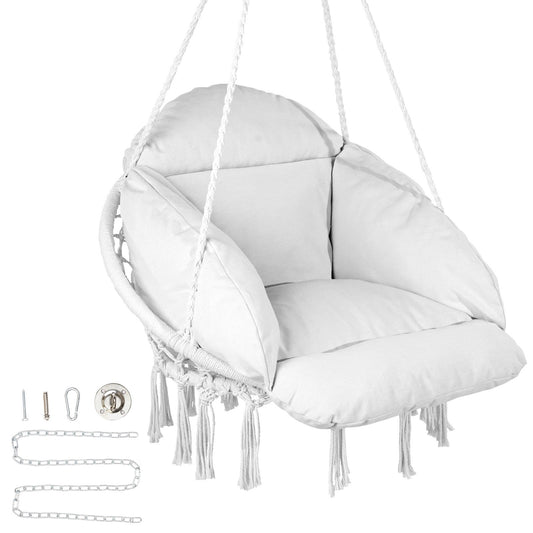 Hängematte Schaukelstuhl Makramee Hängesessel mit Kissen Indoor &amp; Outdoor