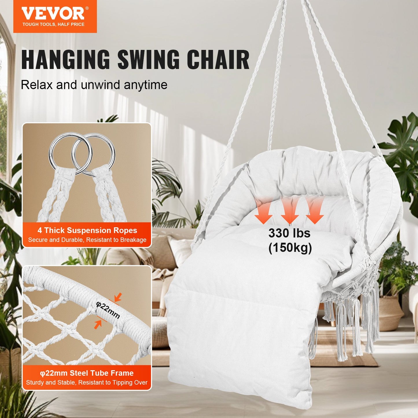 Hängmatta Gungstol Macramé Hängstol med kudde inomhus & utomhus