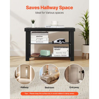 Skohylla, 3-våningars bambubänk för entrén, skoförvaring rymmer upp till 136 kg, 703 x 288 x 451 mm, för ytterdörr, hall, vardagsrum, sovrum, svart |  EU