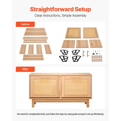 Skobänk för entrén, 1000 x 300 x 530 mm rottingliknande skobänk med 2 utfällbara lådor, skohylla 136 kg med 4 fack och 2 rottingdörrar, för hall, vardagsrum, sovrum |  EU