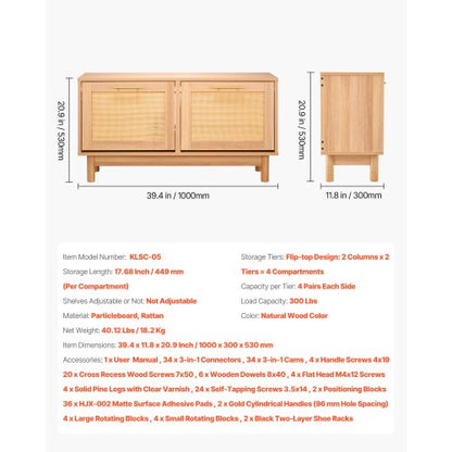 Skobänk för entrén, 1000 x 300 x 530 mm rottingliknande skobänk med 2 utfällbara lådor, skohylla 136 kg med 4 fack och 2 rottingdörrar, för hall, vardagsrum, sovrum |  EU