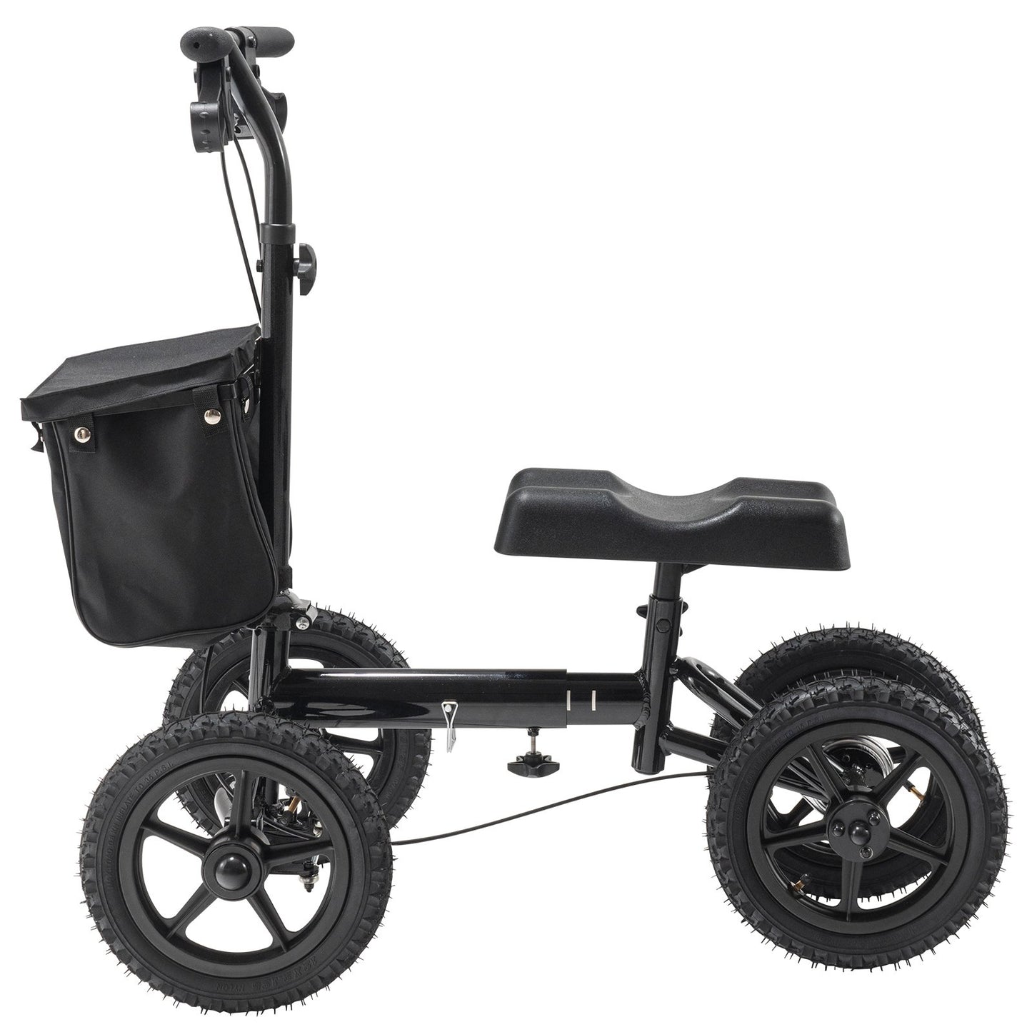 Hopfällbar knäskoter, styrbar knärullator i aluminium med höjdjusterbart styre och knäskydd, 12" terränghjul, dubbla bromsar, benåterställningsskoter för trasiga ankelfotskador, 350 LBS