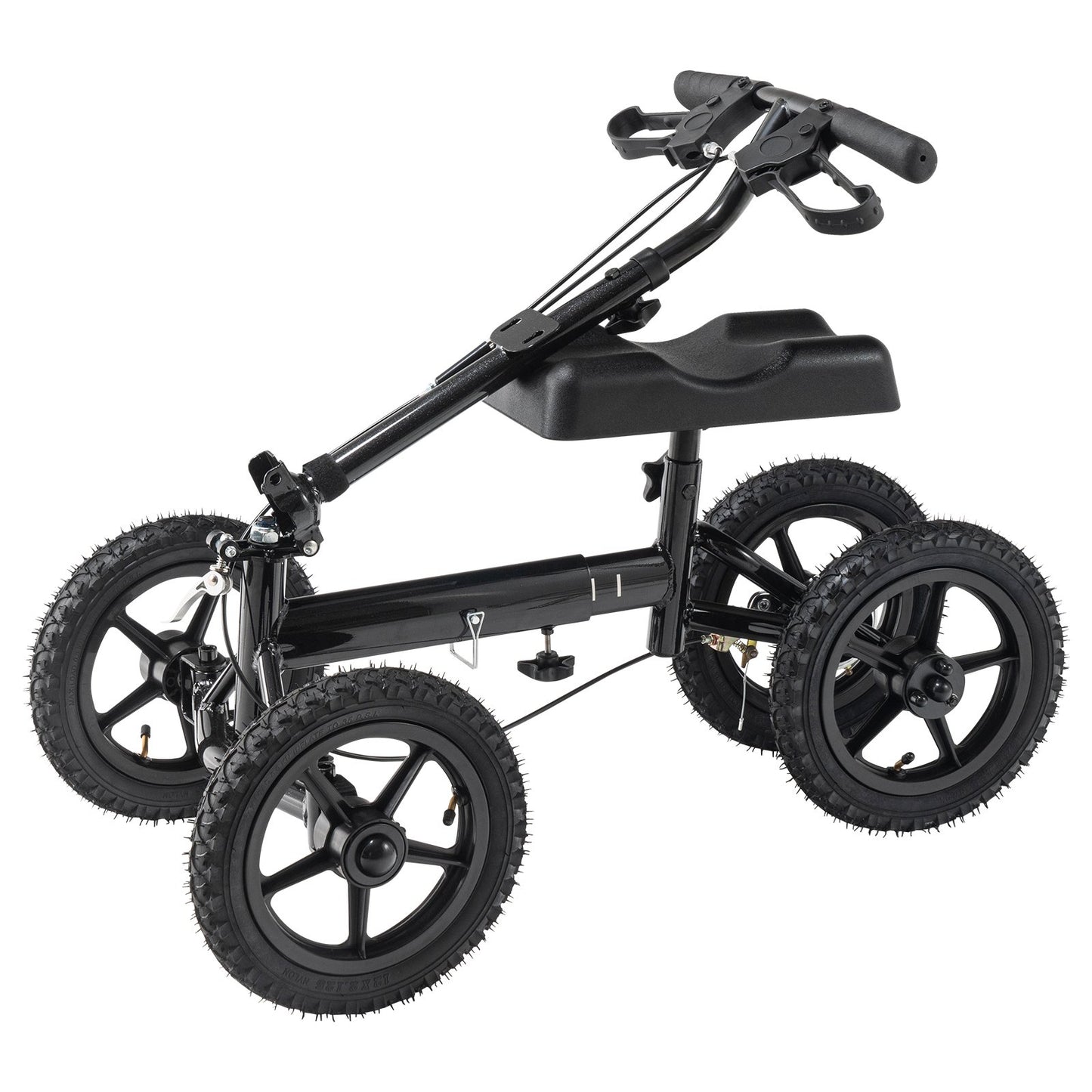 Hopfällbar knäskoter, styrbar knärullator i aluminium med höjdjusterbart styre och knäskydd, 12" terränghjul, dubbla bromsar, benåterställningsskoter för trasiga ankelfotskador, 350 LBS