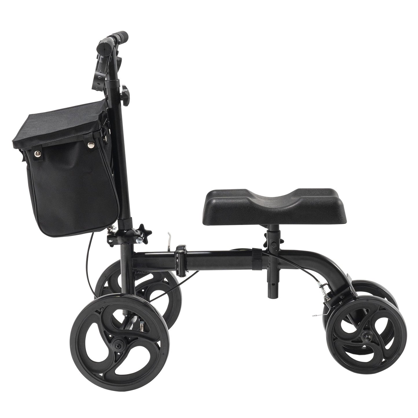 Folding Knä Scooter, Kolstål Styrbar Knee Walker med höjdjusterbart styre & knäskydd, terrängfasta hjul, dubbla bromsar, benåterställningsskoter för trasiga ankelfotskador