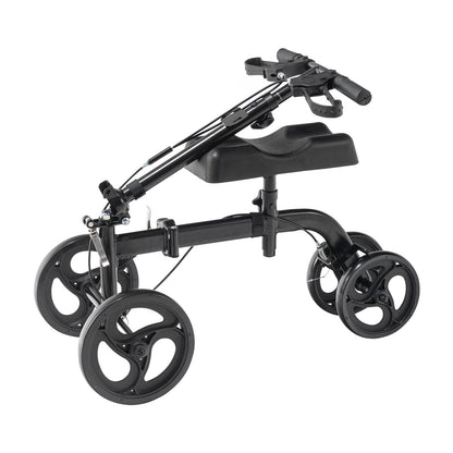 Folding Knä Scooter, Kolstål Styrbar Knee Walker med höjdjusterbart styre & knäskydd, terrängfasta hjul, dubbla bromsar, benåterställningsskoter för trasiga ankelfotskador