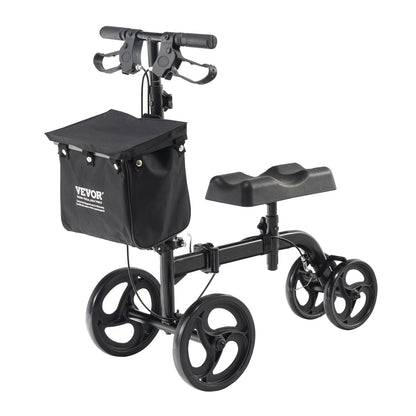 Folding Knä Scooter, Kolstål Styrbar Knee Walker med höjdjusterbart styre & knäskydd, terrängfasta hjul, dubbla bromsar, benåterställningsskoter för trasiga ankelfotskador