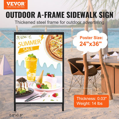 A Frame Sidewalk Sign, 24x36 Inch Heavy Duty Sign Holder with Retractable Sign, Double Sided Folding Sandwich Signs, Steel Sidewalk Sign for Outdoor Street Advertising (Frame Only)