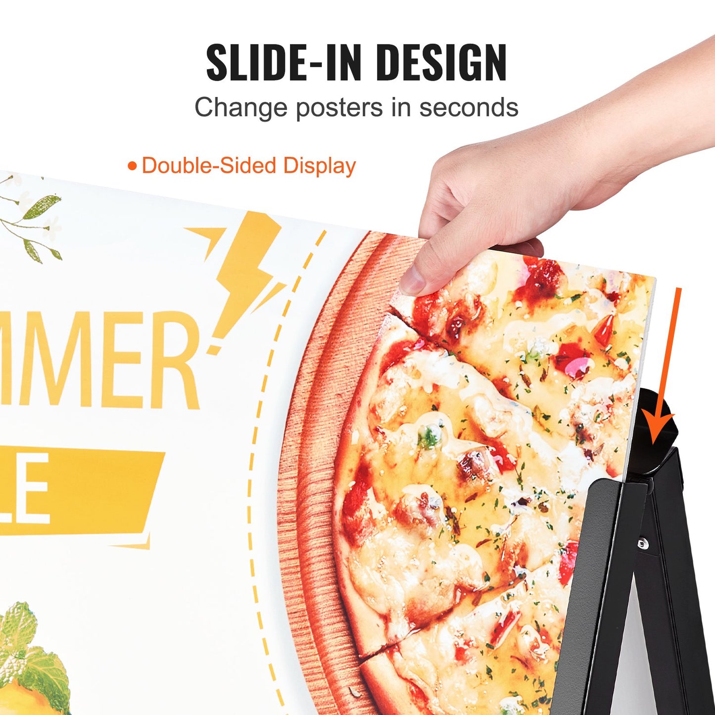 A Frame Sidewalk Sign, 24x36 Inch Heavy Duty Sign Holder with Retractable Sign, Double Sided Folding Sandwich Signs, Steel Sidewalk Sign for Outdoor Street Advertising (Frame Only)