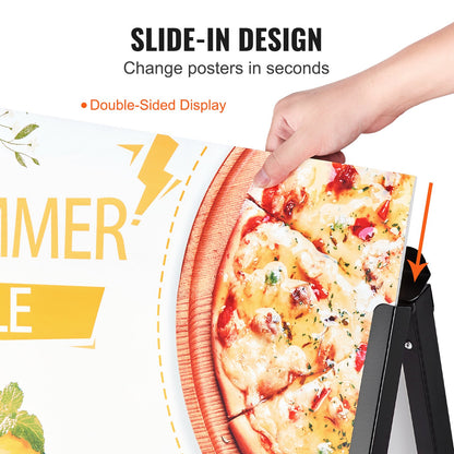 A Frame Sidewalk Sign, 24x36 Inch Heavy Duty Sign Holder with Retractable Sign, Double Sided Folding Sandwich Signs, Steel Sidewalk Sign for Outdoor Street Advertising (Frame Only)