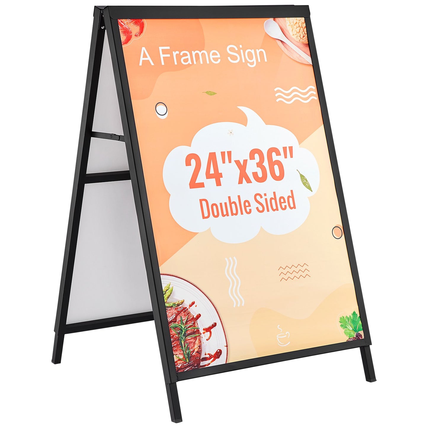 A Frame Sidewalk Sign, 24x36 Inch Heavy Duty Sign Holder with Retractable Sign, Double Sided Folding Sandwich Signs, Steel Sidewalk Sign for Outdoor Street Advertising (Frame Only)