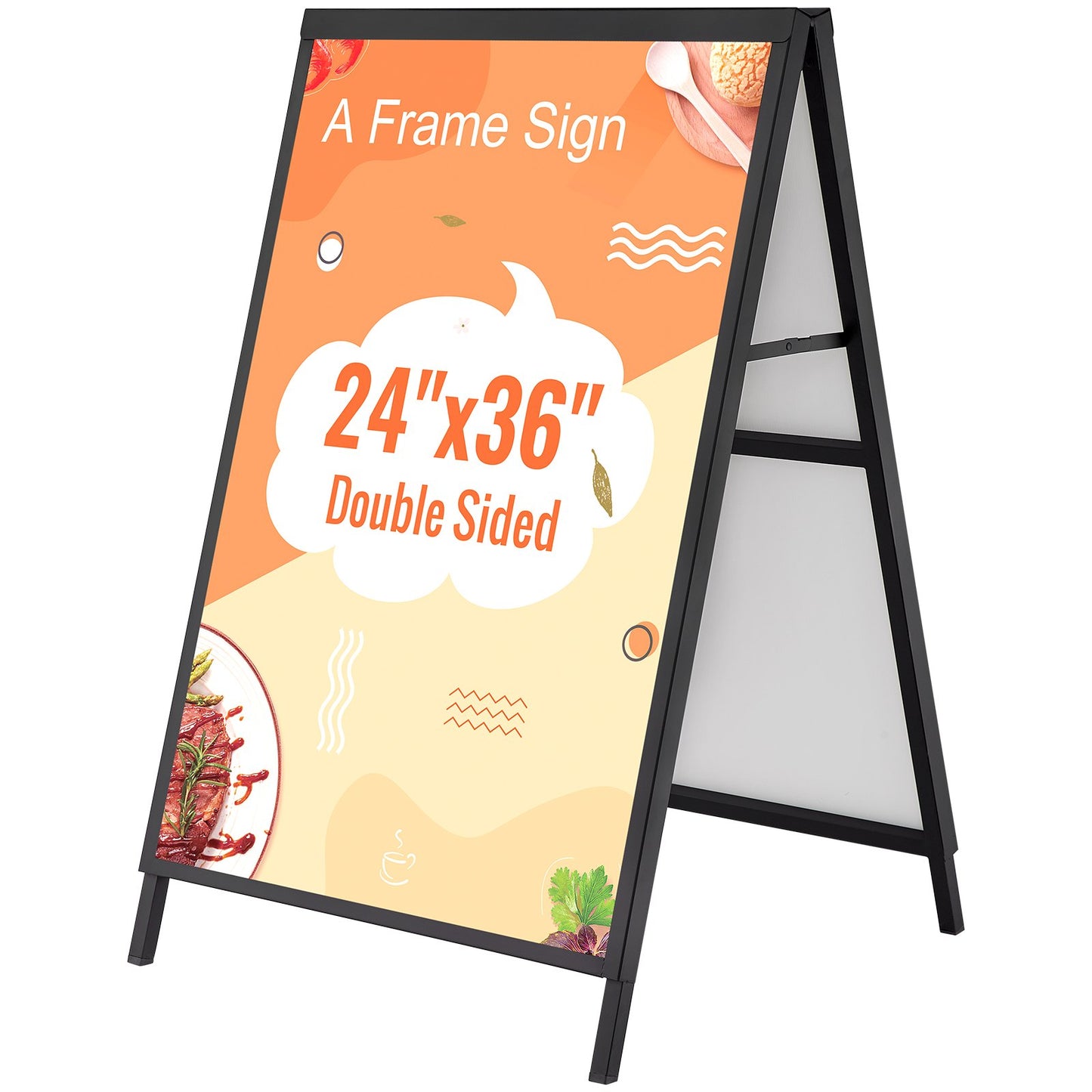 A Frame Sidewalk Sign, 24x36 Inch Heavy Duty Sign Holder with Retractable Sign, Double Sided Folding Sandwich Signs, Steel Sidewalk Sign for Outdoor Street Advertising (Frame Only)