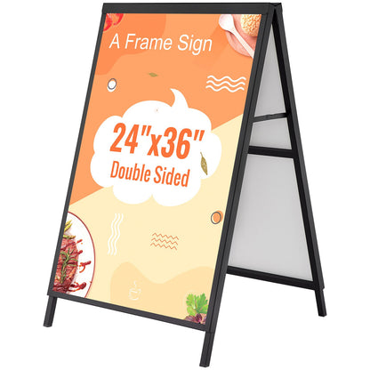 A Frame Sidewalk Sign, 24x36 Inch Heavy Duty Sign Holder with Retractable Sign, Double Sided Folding Sandwich Signs, Steel Sidewalk Sign for Outdoor Street Advertising (Frame Only)