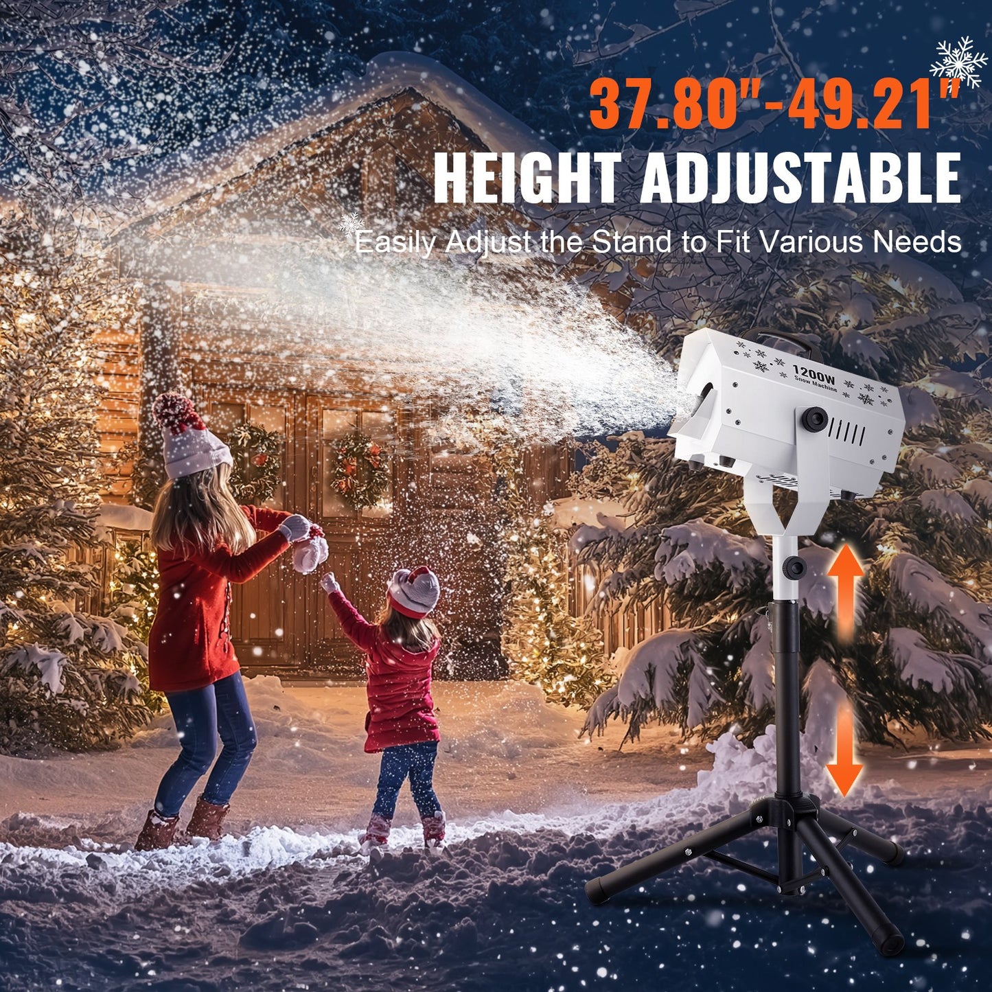 Snömaskin 1200W snötillverkningsmaskin med höjdjusterbart stativ