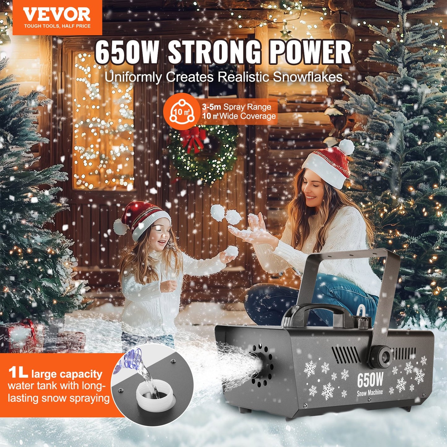 Snow Machine 650W Handhållen hängande snömaskin för semester