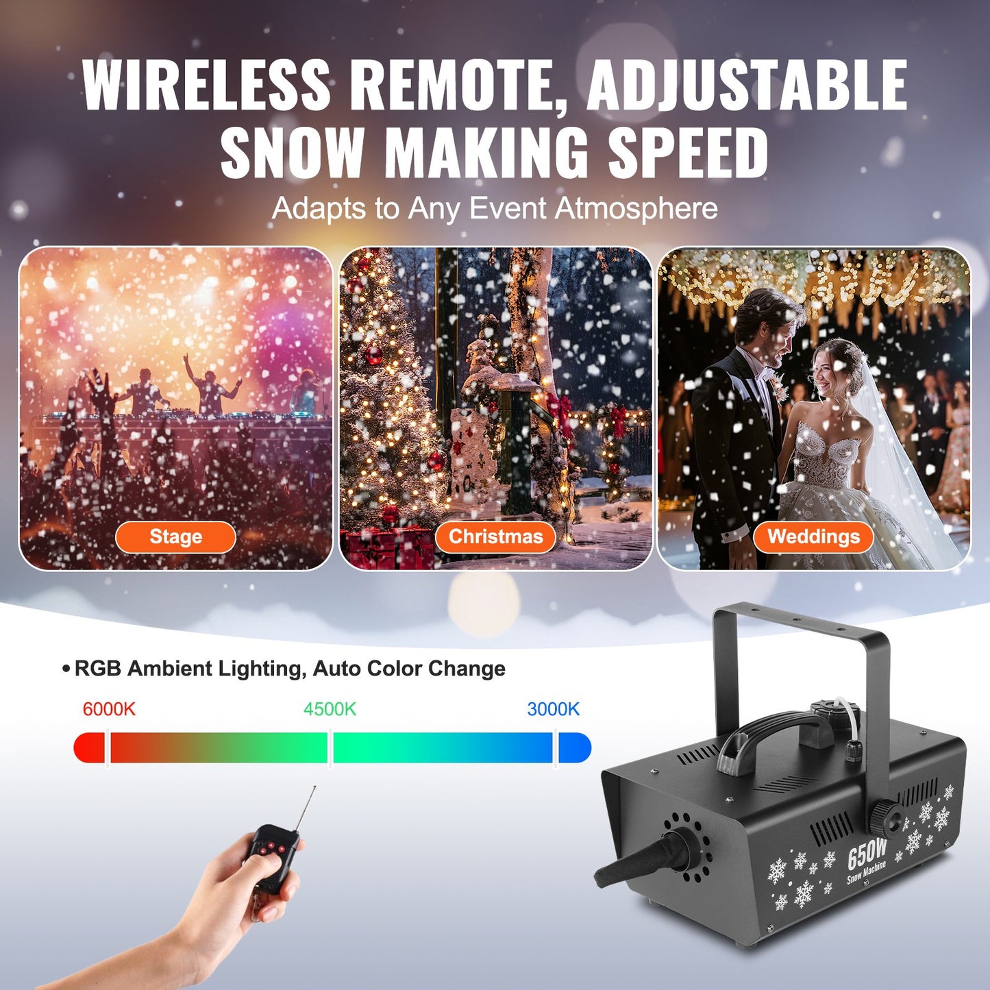 Snow Machine 650W Handhållen hängande snömaskin för semester
