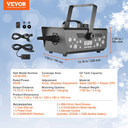 Snow Machine 650W Handhållen hängande snömaskin för semester