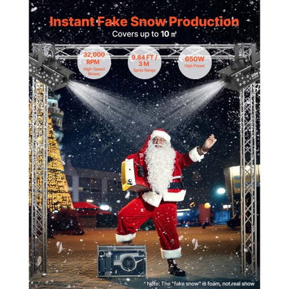 snömaskin, kraftfull 650W handhållen/hängande konstgjord snömaskin, snöflingemaskin med bärbart handtag, konstgjord snöflingemaskin för utomhus- och inomhusbruk för högtider, DJ-fester, juldekorationer |  EU