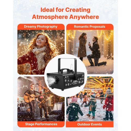 snömaskin, kraftfull 650W handhållen/hängande konstgjord snömaskin, snöflingemaskin med bärbart handtag, konstgjord snöflingemaskin för utomhus- och inomhusbruk för högtider, DJ-fester, juldekorationer |  EU