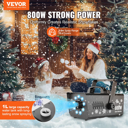 Snow Machine 800W Handhållen hängande snömaskin med LED-ljus för semester