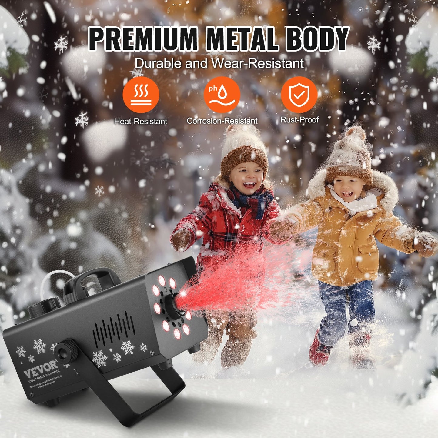 Snow Machine 800W Handhållen hängande snömaskin med LED-ljus för semester
