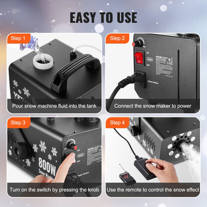 Snow Machine 800W Handhållen hängande snömaskin med LED-ljus för semester