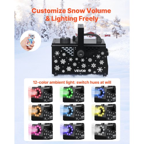 snömaskin, kraftfull 900W, handhållen/hängande snömaskin med omgivande ljus, trådlös fjärrstyrd snöflingemaskin med 1 liters vätsketank, utomhussnöflingemaskin för julfest |  EU