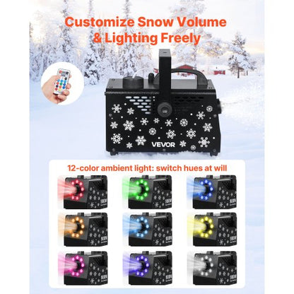 snömaskin, kraftfull 900W, handhållen/hängande snömaskin med omgivande ljus, trådlös fjärrstyrd snöflingemaskin med 1 liters vätsketank, utomhussnöflingemaskin för julfest |  EU