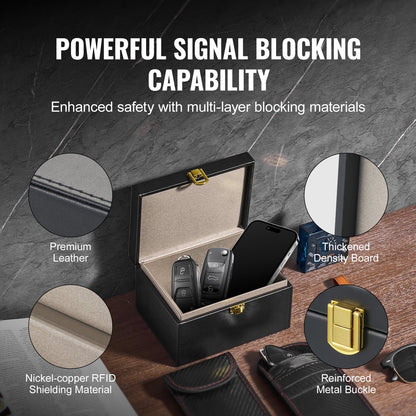 Faraday Box Signalblockeringshållare för 5~8 bilnycklar med 2 nyckelpåsar Svart