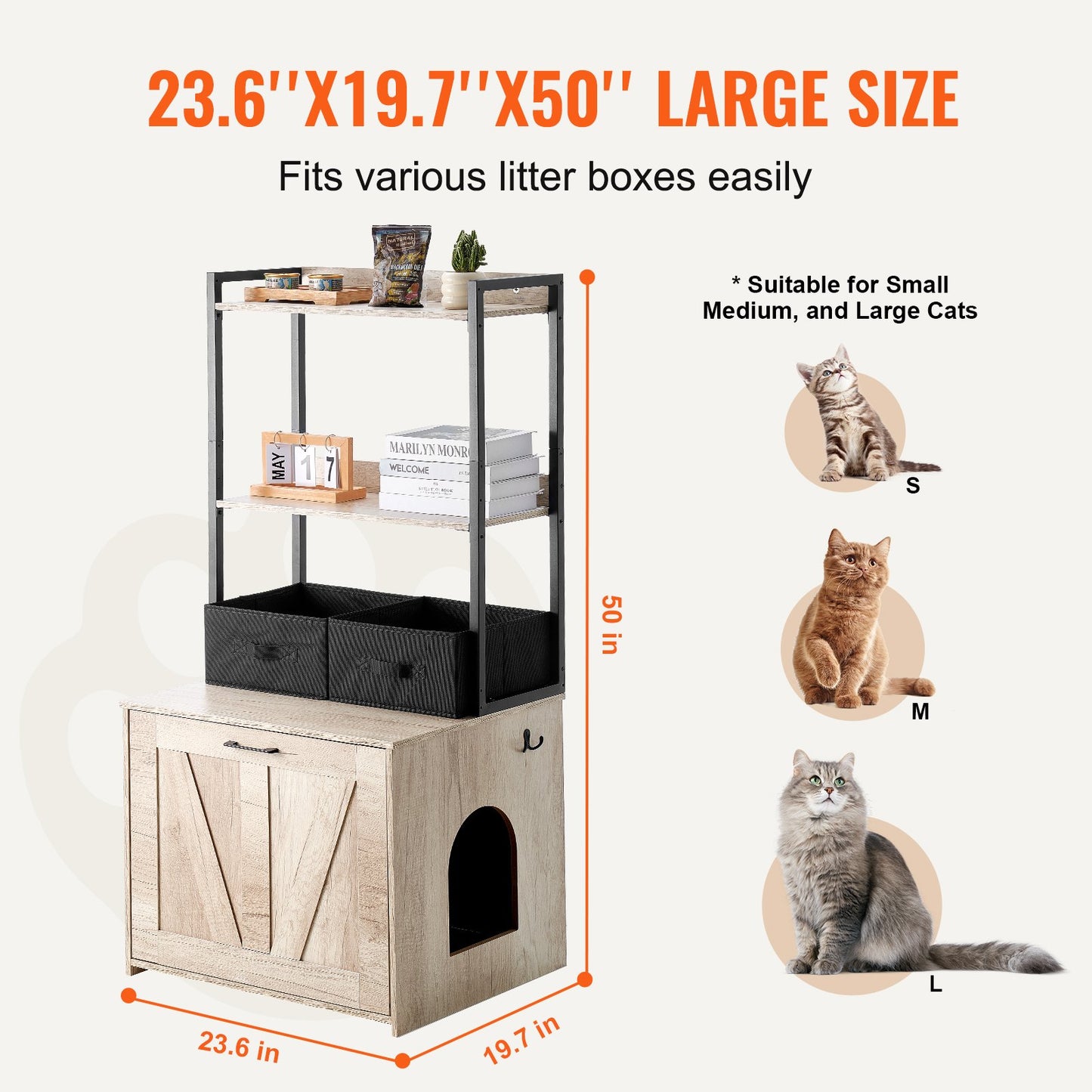 Katzentoilettengehäuse Katzentoilettenmöbel versteckt 2 Regale und 2 Körbe