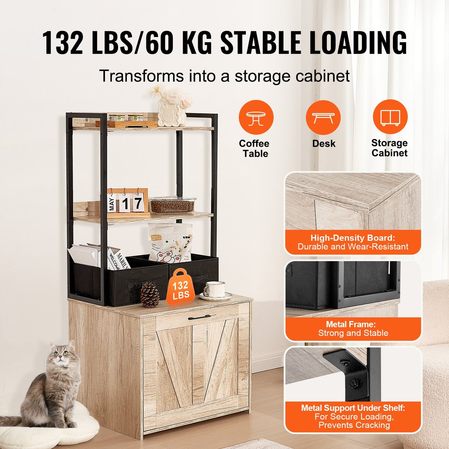 Katzentoilettengehäuse Katzentoilettenmöbel versteckt 2 Regale und 2 Körbe