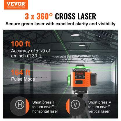 Laser Level 100ft Green Cross Line Self-Leveling High Accuracy Measurement
