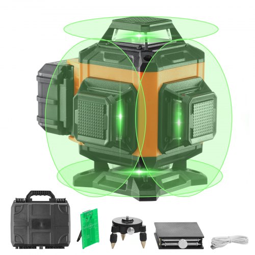 Laser Level, 100ft, Self Leveling Manual Green 4 x 360° Cross 16 Line Laser, IP54 Waterproof Remote Control Manual Self-leveling Mode & 5h Continuous Working Time Line Laser, Battery Include