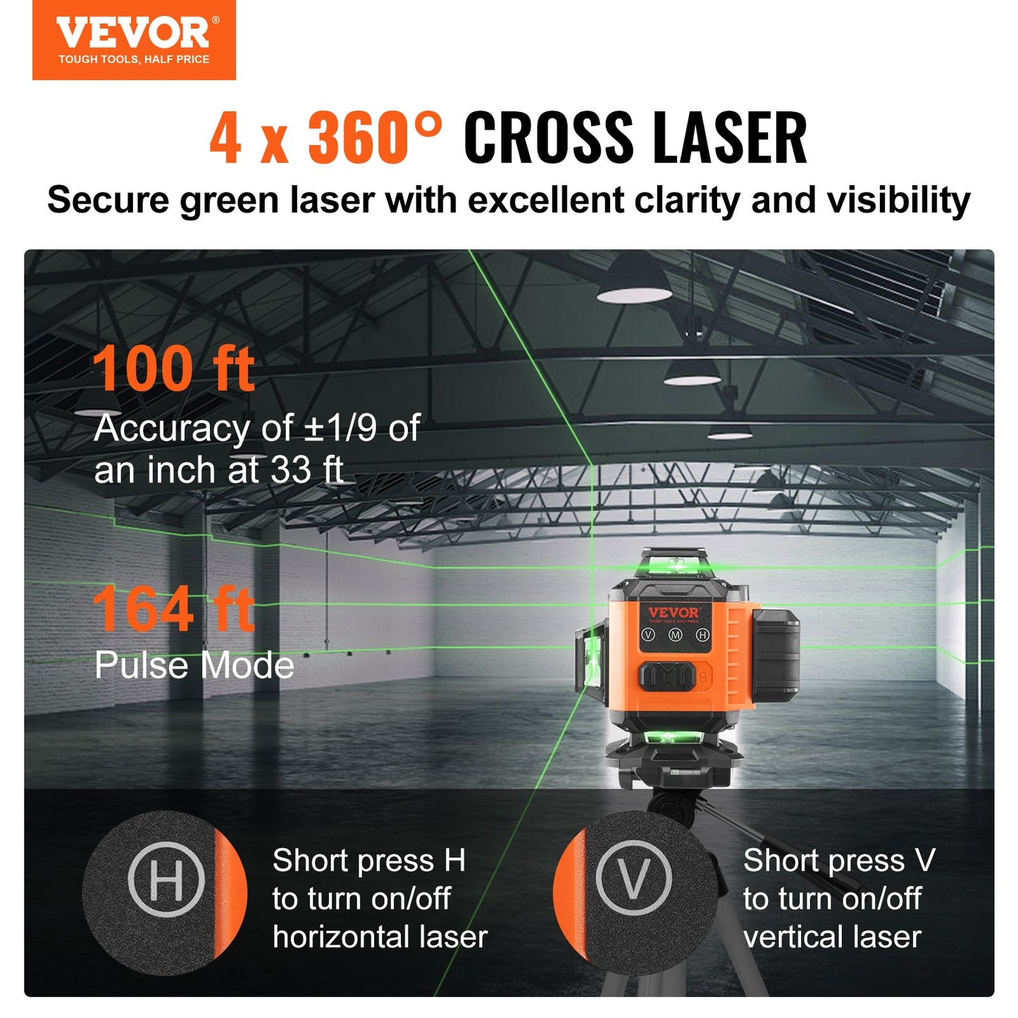 Laser Level 100ft Green Cross Line Self-Leveling High Accuracy Measurement