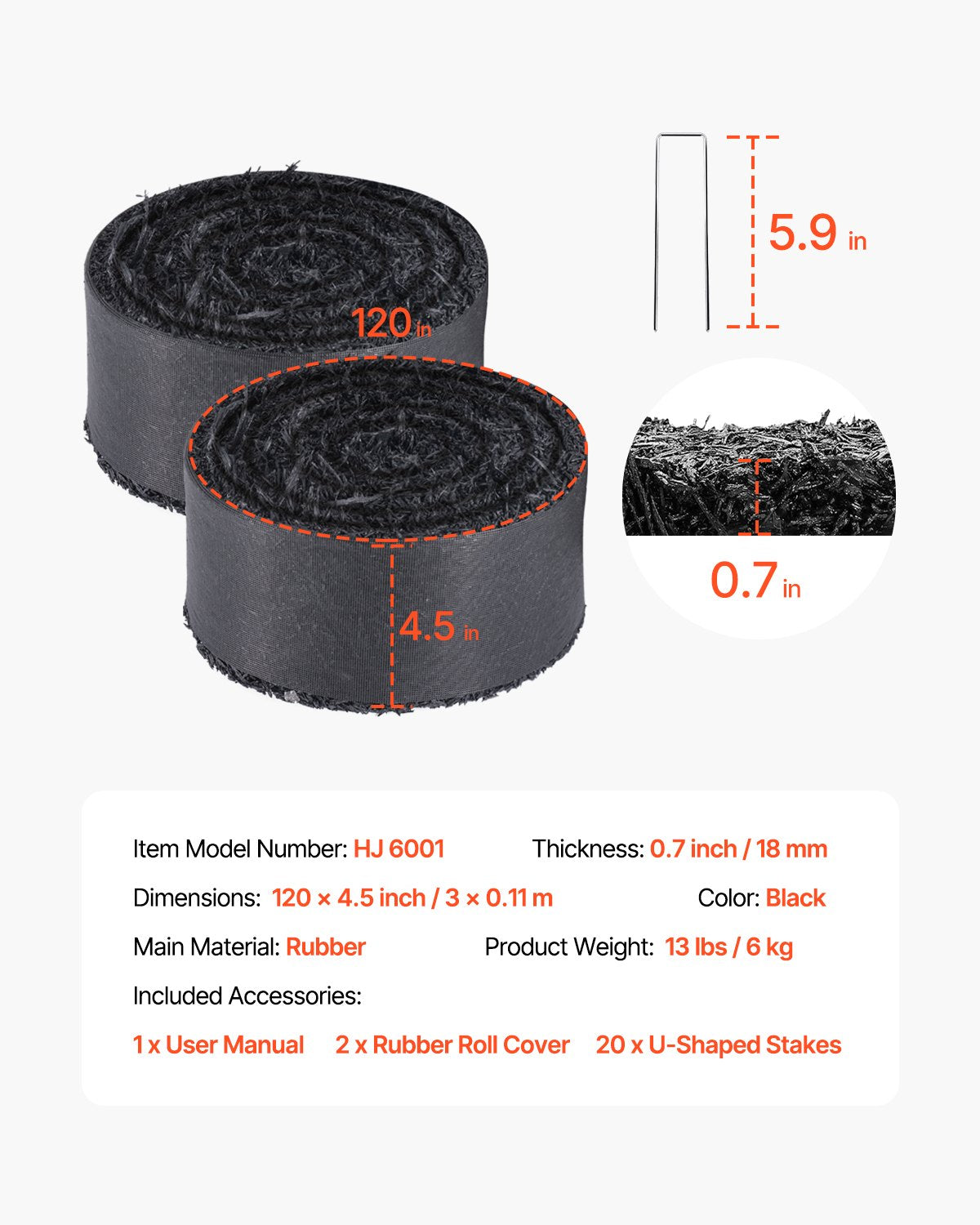 2 Rolls Rubber Mulch Roll for Landscaping 120 x 4.5 Inch Rubber Mulch Mat