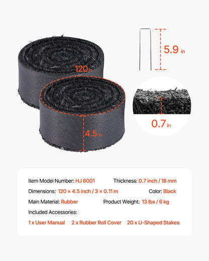 2 Rolls Rubber Mulch Roll for Landscaping 120 x 4.5 Inch Rubber Mulch Mat