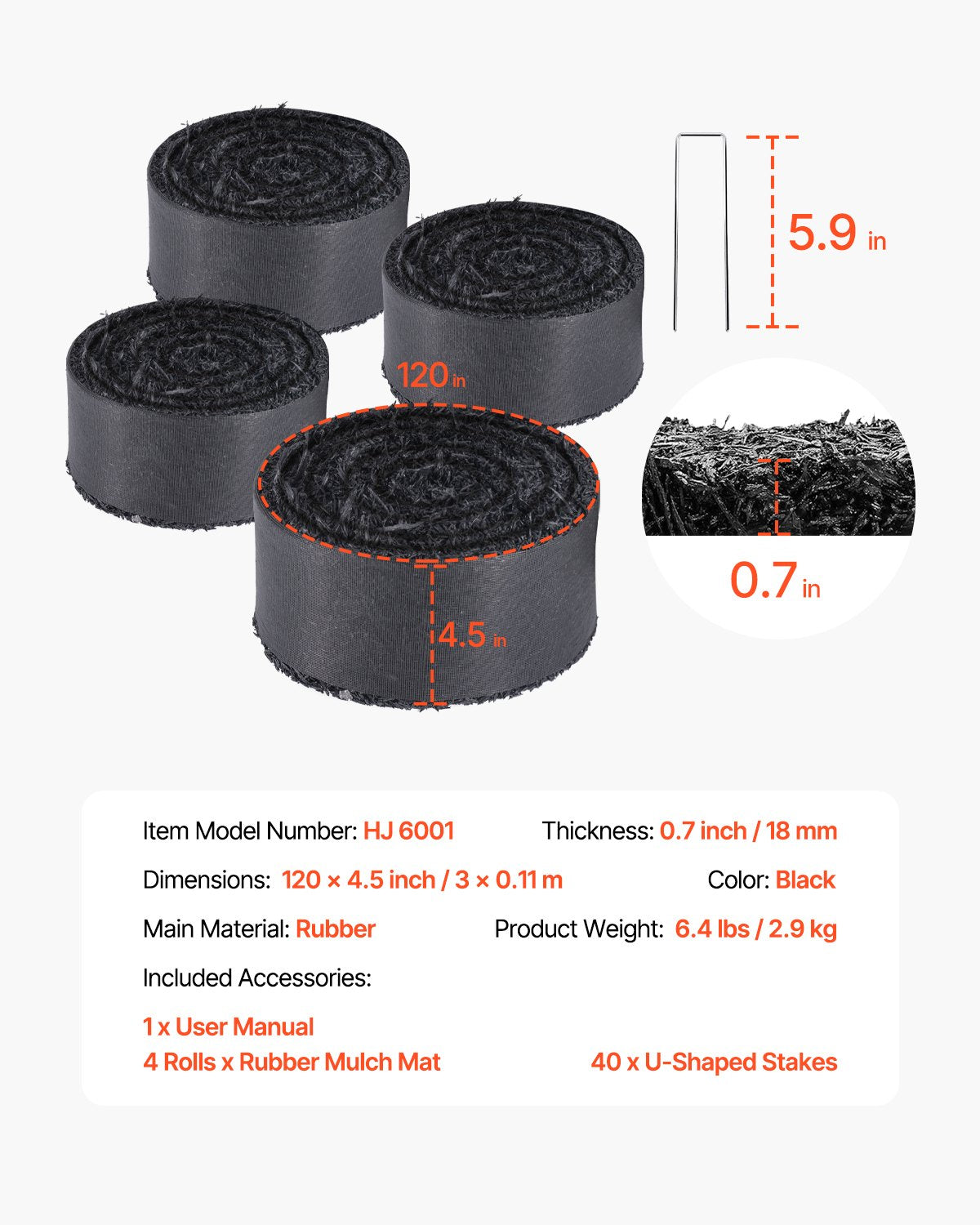 4 Rolls Rubber Mulch Roll for Landscaping 120 x 4.5 Inch Rubber Mulch Mat