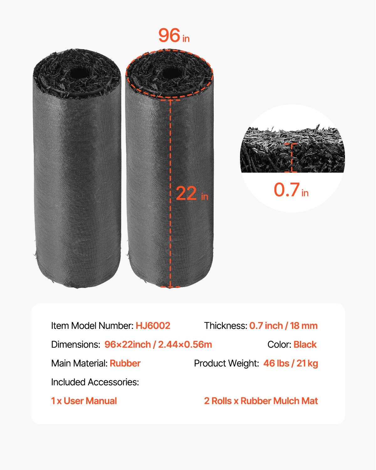 Rubber Mulch Roll for Landscaping 96 x 22 Inch Rubber Mulch Mat Pathway