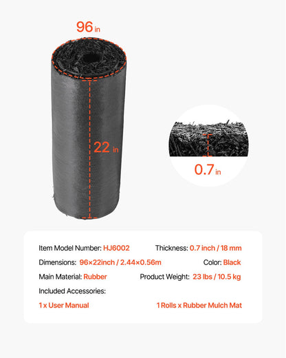 2 Rolls Rubber Mulch Roll for Landscaping 96 x 22 Inch Rubber Mulch Mat