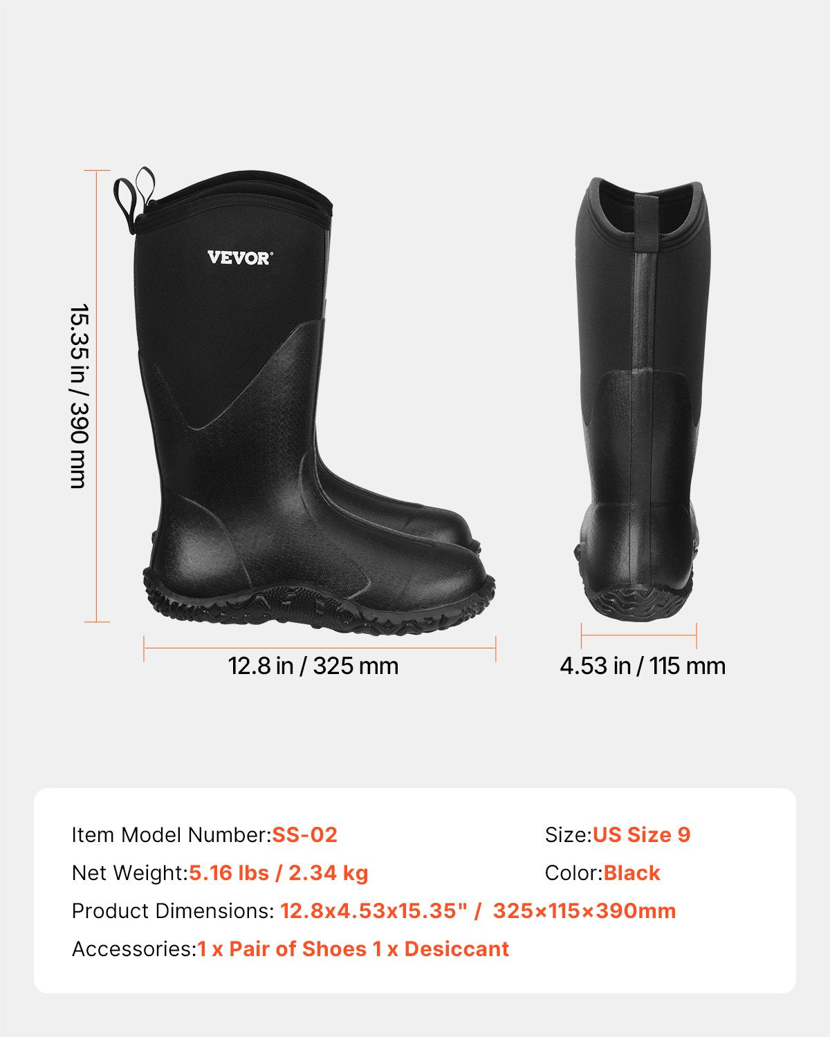 Skyddsskor för män Neoprengummi Arbetsregnstövlar storlek 9 US