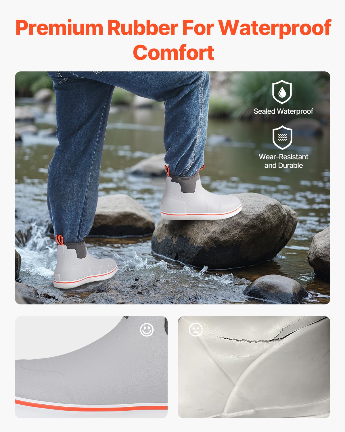 Ankle Deck Boots for Men Waterproof Non-Slip Work Rain Boots Size 11 US