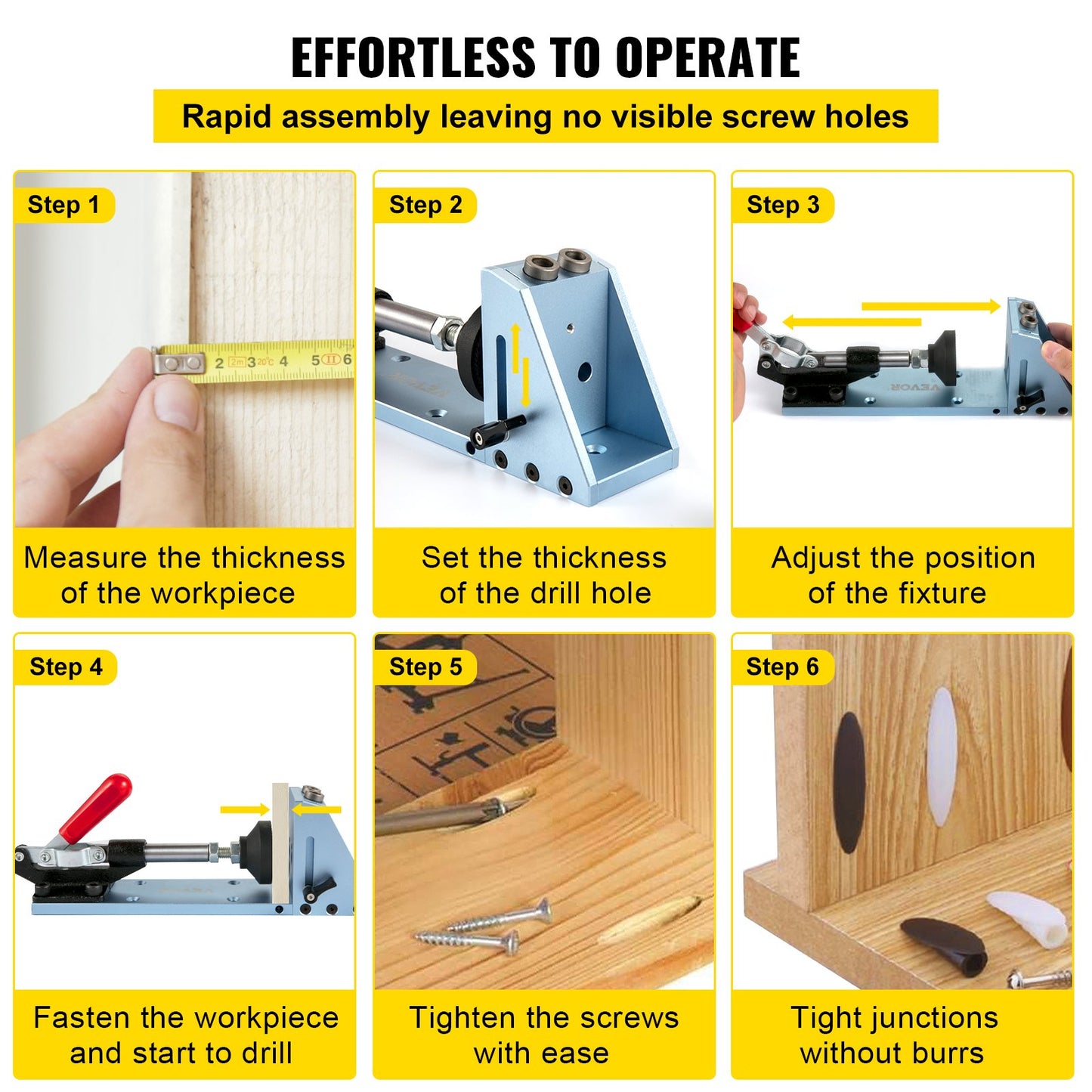 Pocket Hole Jig Kit, M4 justerbart & lättanvänt snickeri-träbearbetningssystem, aluminiumstansningslokalisering, trästyrningar fogvinkelverktyg med borrsex sexkantsskruvar för gör-det-själv-snickarprojekt