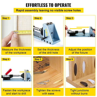 Pocket Hole Jig Kit, M4 justerbart & lättanvänt snickeri-träbearbetningssystem, aluminiumstansningslokalisering, trästyrningar fogvinkelverktyg med borrsex sexkantsskruvar för gör-det-själv-snickarprojekt