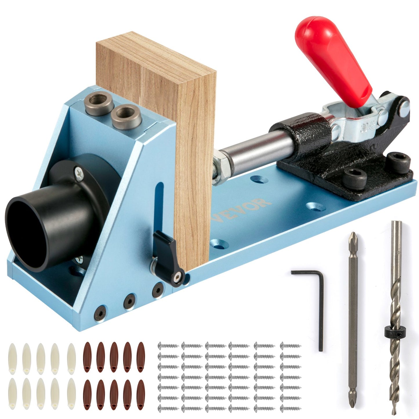 Pocket Hole Jig Kit, M4 justerbart & lättanvänt snickeri-träbearbetningssystem, aluminiumstansningslokalisering, trästyrningar fogvinkelverktyg med borrsex sexkantsskruvar för gör-det-själv-snickarprojekt