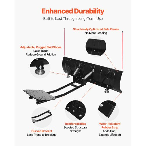 snöplogsblad, 109/152 cm breddjusterbart snöplogssats, lätt att ta av, universalmonterat plogtillbehör med gummiflikar, kraftigt stålblad, kompatibel med de flesta UTV och ATV |  EU