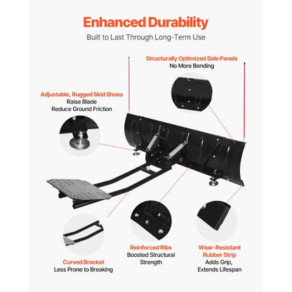 snöplogsblad, 109/183 cm breddjusterbart snöplogssats, lätt att ta av, universalmonterat plogtillbehör med gummiflikar, kraftigt stålblad, kompatibel med de flesta UTV och ATV |  EU
