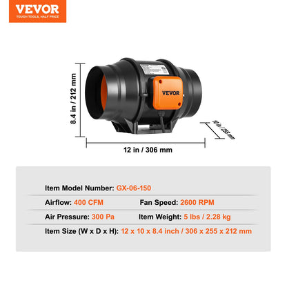152,4 mm inline kanalfläkt HVAC avgasfläktsats AC variabel hastighetskontroll