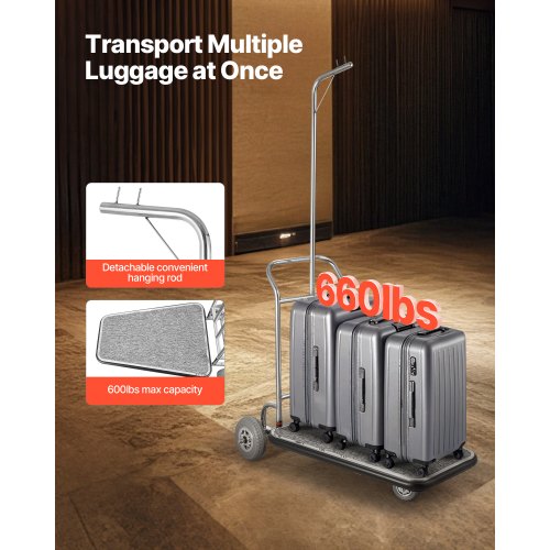 Bagagevagn 600 LBS 3 hjul Rostfritt stål Finish Bellman's Cart |  EU